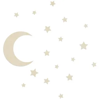 WANDStyle Wanddekoobjekt "Mond und Sterne" aus Holz, Pappel beige 58 cm x 66 cm x 0.4 cm