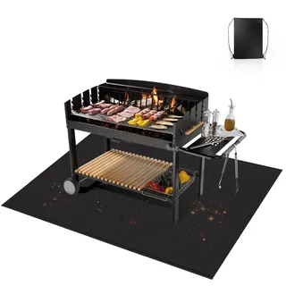 Grillmatte Bodenschutz, Faltbare feuerfeste Unterlage, Hitzebeständige, wasserfeste Grillmatte für Gasgrill, Grillteppich aus Silikon Fiberglas für Feuerstelle, Boden, Kamine und Rasen (165x99 cm)