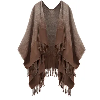 Strickponcho LASCANA beige (beige, braun) Damen Pullover Ponchos Capes Poncho, Cape, feine Strickqualität, Fransentuch, Schal, VEGAN