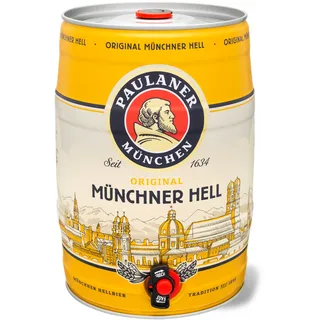 PAULANER Original Münchner Hell 5 Liter Bierfass mit Zapfhahn, Pfandfrei