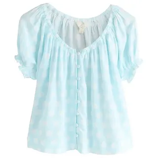 Next Carmenbluse Bardot-Oberteil mit Puffärmeln und Leinenanteil (1-tlg) blau 34 (GB: 6)