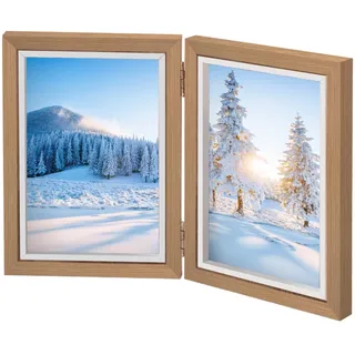 Doppelter Bilderrahmen Faltbar 13 X 18 cm Klappbarer Bilderrahmen Aus Holz | Doppelt Collage Fotorahmen 2 Fotos 7 Zoll, für Haus, Schlafzimmer, Tischdisplay