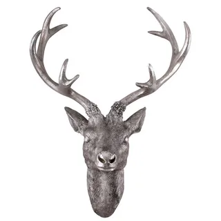 Spetebo Hirschgeweih 10 Ender - Wand Deko In Silber Optik 30x15 Cm - Hirschkopf Skulptur Jagd Geweih