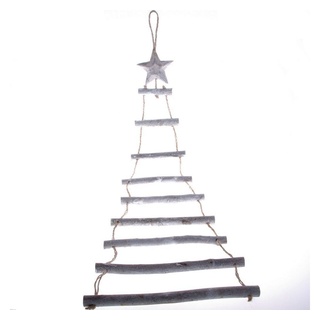 Deko AS Hänge-Weihnachtsbaum Holzleiter mit Stern - Dekoleiter - 25 x 70 cm Natur - 62233 (1 Stück), Weihnachtsdeko beige