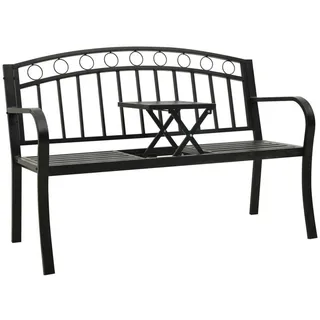vidaXL Gartenbank Gartenbank mit Tisch 125 cm Stahl Schwarz (1-St) schwarz