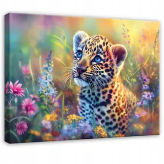 WallArena Leinwandbild Tiere Panther Bunt 60x40 cm