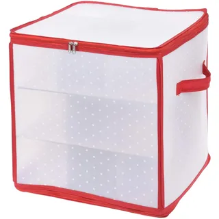 MIJOMA Aufbewahrungsbox Sortierbox Weihnachtstasche für Christbaumkugeln und Weihnachtsschmuck, zusammenklappbar, transparent (Rot, 31 x 31 x 31 cm für 27 Teile)