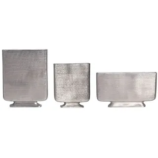 Wohnling Tischvase Vase 3er Set Aluminium Silber Blumenvase Tischvase Dekovase Eckig (3er Set Aluminium Silber Blumenvase Modern), Dekovase 3-teilig für Blumen Alu Tischvase silber silberfarben