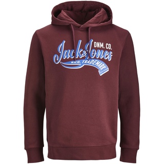 JACK & JONES Hoodie Regular Fit Sweater mit Logo Print und Kordelzug Pullover Kapuzen Sweatshirt JJELOGO, Größe Pullover:S,Farben:Rot-2