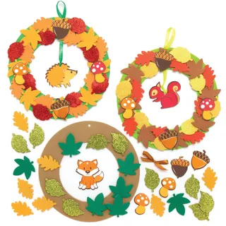 Baker Ross AX281 Herbstkranz-Kits, 3 Stück, Kinder-Kranzring zum Gestalten und Dekorieren, ideal für Herbst-, Kunst- und Bastelprojekte, ideal für Schule und Bastelgruppen