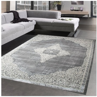 Teppich Orient Teppich mit klassischen Farben verziert in beige grau, Carpetia, rechteckig, Höhe: 12 mm, Fußbodenheizungs-geeignet, Hautsympathisch, Seitlich gekettelt grau 160 cm x 230 cm x 12 mm