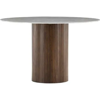 FURNLUX Esstisch Haron Marmor Grau Und Nussbaum 120cm / Hauptfarbe: Braun / Abmessungen: 120 x 120 x 74 cm - Braun