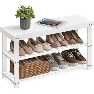 Songmics Schuhbank 90 x 45,3 x 28,7 cm wolkenweiß / weiß