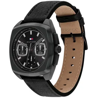 Tommy Hilfiger Herrenuhr Apollo quadratisch schwarz Leder Chrono