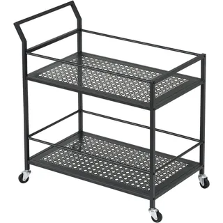 FineBuy Servierwagen Metall 2 Ebenen mit Rollen Küchenwagen Barwagen Teewagen