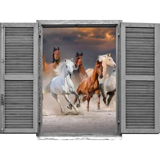 queence Wandtattoo Pferde (1 St), Wandsticker, Wandbild, selbstklebend, 3D, Fenster bunt