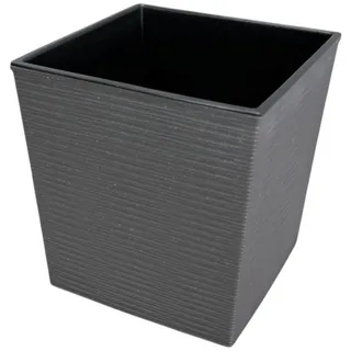 Engelland Pflanzkübel Blumentopf aus recyceltem Kunststoff & Holz (WPC), Rillenoptik (UV-beständig, wetterfest, quadratisch), Blumenkübel für Garten, Balkon, Terrasse, Innen- und Außenbereich grau 29 cm x 30.5 cm x 29 cm