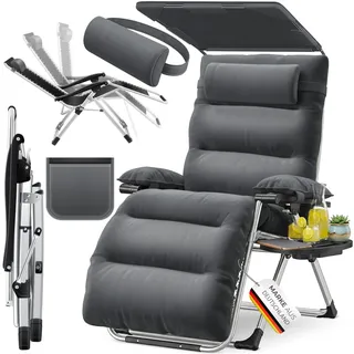 KESSER® Sonnenliege Liegestuhl,Gartenliege Wetterfest, Belastbar 200kg, Ergonomisches Polster verstellbare Rückenlehne inkl. Nackenkissen Getränkehalter Armpolster & Seitentasche mit Dach Anthrazit