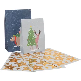Adventskalender zum Selbstbefüllen Waldtiere, 24 Papiertüten, 12x 19x12,5cm, 12x 15x11cm, mit Nummern-Aufklebern