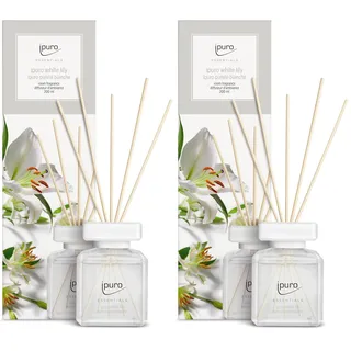 ipuro - Essentials Raumduft White Lily 200ml | Raumerfrischer mit Pfirsich, Maiglöckchen, Jasmin, Nelke, weißem Moschus & Zedernholz Duft Aroma | Diffuser mit Stäbchen | Lufterfrischer für Wohnung
