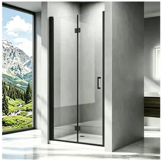 Boromal Dusch-Falttür Schwarz Nischentür Dusche Schwarz Duschabtrennung faltbar für Dusche, 100x195 cm, NANO Sicherheitsglas, (180o Falt-Drehfalttür, 90x195, 100x195, 120x195cm) mit Alu-Bodenleiste, Magnetverschluss, Duschdichtung schwarz 100 cm x 195 cm