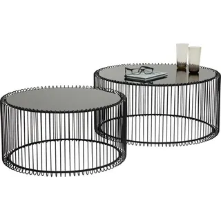 Kare-Design Beistelltischset, Schwarz, Metall, Glas, 2-teilig, rund, Rundrohr, 60-69.5x30.5-33.5x60-69.5 cm, Wohnzimmer, Wohnzimmertische, Satztische