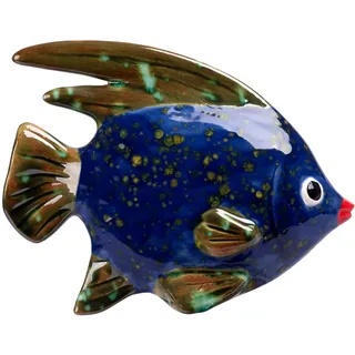 Manufaktur Lichtbogen Gartenfigur Fisch aus Keramik Blau-Grün Gartendeko Gartendekoration Teichdeko