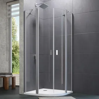 HÜPPE Design pure 1/4 Kreis Schwingtür mit festem Segment 80 x 200 cm, R= 50 cm, Glas ohne Anti-Plaque, Duschkabinen, 8P1713087321,