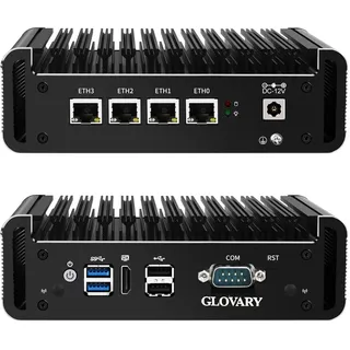 Glovary Firewall Mini PC J4125 4 Core, 4 x i211 Gigabit LAN OPNsense Router Micro Appliance, Barebone, AES-NI, 4K HD, Fanless Industrial Computer Hardware, DDR4, RS232 COM, 2USB3.0, SIM Slot