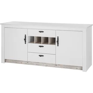 Unterschrank HOME AFFAIRE "Florenz, Küchenunterschrank in Pinie Weiß, Unterschrank", weiß (pinie weiß), B:202cm H:92cm T:60cm, Schränke, Unterschrank, mit verschnörkeltem Metallgriff, im Landhausstil, Arbeitshöhe 92 cm