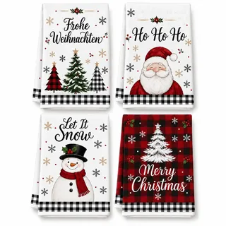 4er Geschirrtücher Weihnachten, 40 X 60 Cm Mit 4 Weihnachtsmotiven | Christmas decorations mit 4 verschiedenen Motiven, geeignet für Küche, Geschirr, Arbeitsfläche und Weihnachten