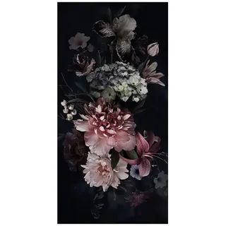 Bilderdepot24 Teppich Teppich Vinyl Flur Küche Blumen Vintage funktional lang modern, Läufer - schwarz glatt, nass wischbar (Schmutz, Tierhaare) Saugroboter & Bodenheizung geeignet schwarz 40 cm x 80 cm