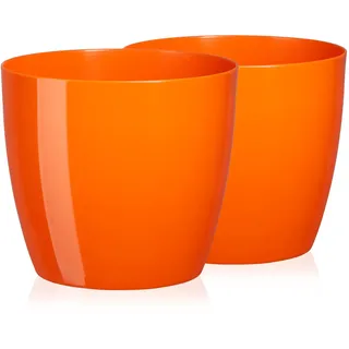 Tymar Blumentopf, 2er-Pack, Runde Form, Übertopf (Orange, ø 23 cm)