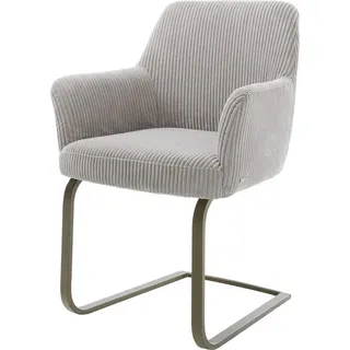 DeLife Freischwinger Xana-Flex mit Armlehnen Cord Silbergrau Freischwinger flach Effektfinish Titan Taschenfederkern,