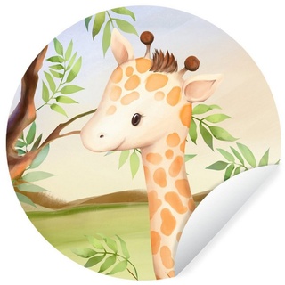 MuchoWow Wandsticker Dschungel - Giraffe - Blätter (1 St), Tapetenkreis für Kinderzimmer, Tapetenaufkleber, Rund, Wohnzimmer bunt 30 cm x 30 cm x 0.1 cm