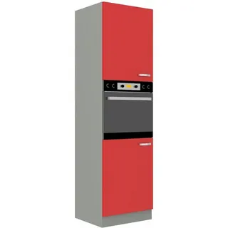 Küchen-Preisbombe Hochschrank 60 cm Küche Rose Rot Hochglanz + Grau Küchenzeile Küchenblock Bianca grau|rot