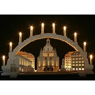 Großer Schwibbogen 70cm, Frauenkirche Dresden, LED- Innenbeleuchtung, 10 Kerzen, Handarbeit Erzgebirge