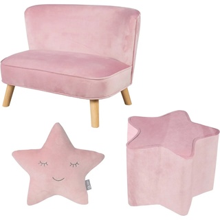 roba® Kindersitzgruppe »Lil Sofa«, (Set, 3-tlg), bestehend aus Kindersofa, Kinderhocker und Dekokissen in Sternform rosa