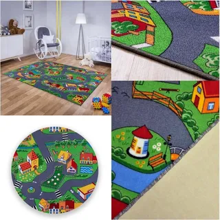 MDEKOR Kinderteppich mit Straßen und Häuser – Spielspaß für Jungs und Mädchen, rechteckig, Große 200 x 300 cm 200 cm x 300 cm