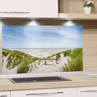 GRAZDesign Spritzschutz Küche Herd, Landschaft Strand Nordsee, Küchenrückwand aus Echtglas, Wandschutz Glasbild 4mm ESG Glas / 80x50cm
