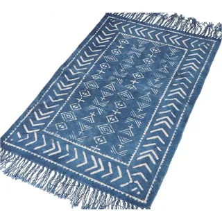 Guru-Shop Teppich Handgewebter Blockdruck Teppich 160*95 cm,.., Höhe: 160 mm blau