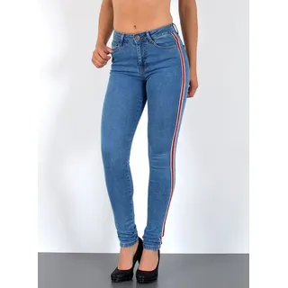 ESRA Skinny-fit-Jeans Damen High Waist Skinny Jeans mit Streifen bis Große Größe J330 Skinny Jeans Damen High Waist mit Seitenstreifen Galonstreifen Hose blau 44