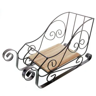 Spetebo Deko Schlitten aus Metall und Holz ca. 36 cm - schwarz - Weihnachtsdeko Tischdeko Fensterdeko