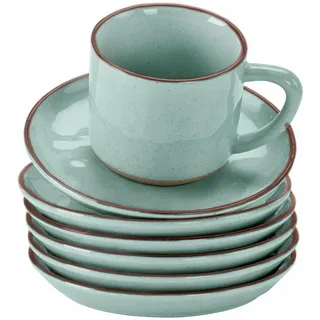 LOBERON Tasse mit Untertasse 6er Set Biarré, ursprünglicher, natürlicher Charakter, Geschirr mit mediterranen Charme, spülmaschinenfest, Tischaccessoires, Steinzeug, türkis