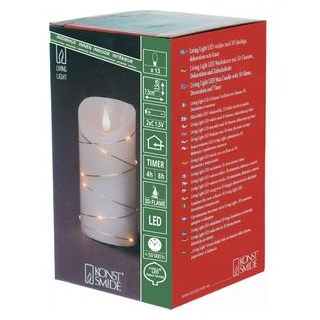 Konstsmide LED-Kerze Echtwachs weiß, 13,5 x 7,5 cm (HxØ), 3D Flamme, LED-Draht