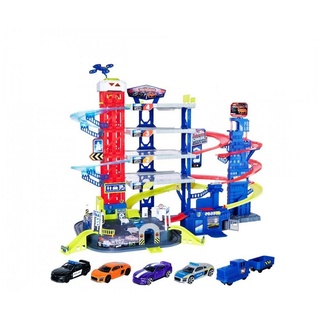 majORETTE Spiel-Parkhaus Super Chase Center, Parkhaus Rennbahn mit Licht Sound Spielzeugauto Modellfahrzeug bunt