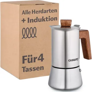 Cosumy Espressokocher 200 ml 4 Tassen Silber