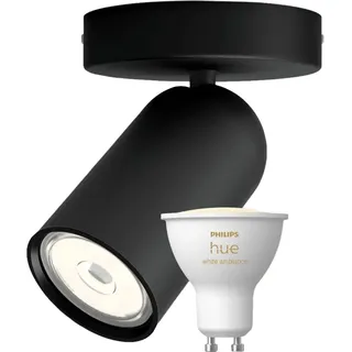 Philips Pongee Aufbauspot - 1 Spot - Schwarz + Philips Hue White Ambiance GU10