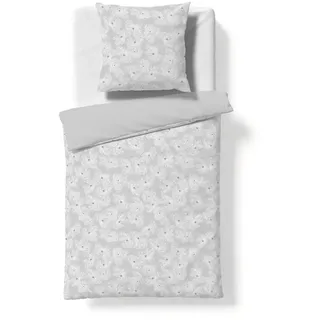 FLEURESSE Mako-Satin Blüten Silber 135 x 200 cm + 80 x 80 cm