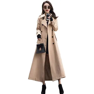 ebossy Damen Zweireihiger Duster Trenchcoat Slim Full Length Maxi Long Overcoat - Beige - Large - Einheitsgröße